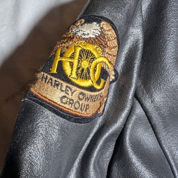 Vtg 1980s The Leather Shop Black Harley Patch Full Zip Biker Jacket Women's 18 - Picture 5 of 7